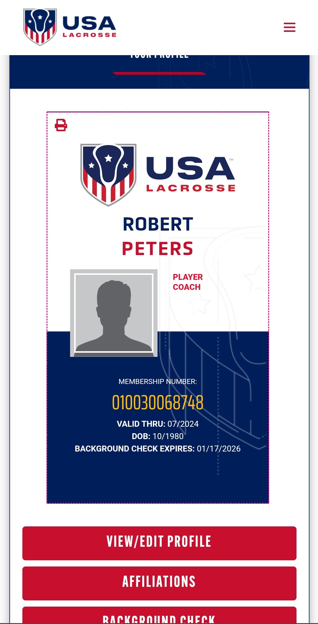 USLax Badge, Robert Peters